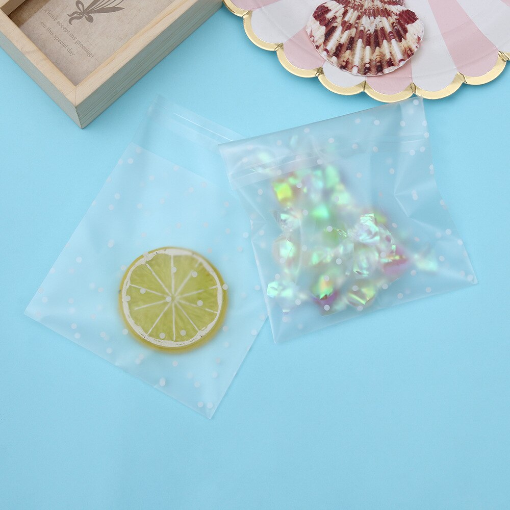 100Pcs Translucent Dot Plastic Biscuit Packaging Bag Opp Bag Wedding Birthday Party Cookie Baking Packaging Bag Candy Bag