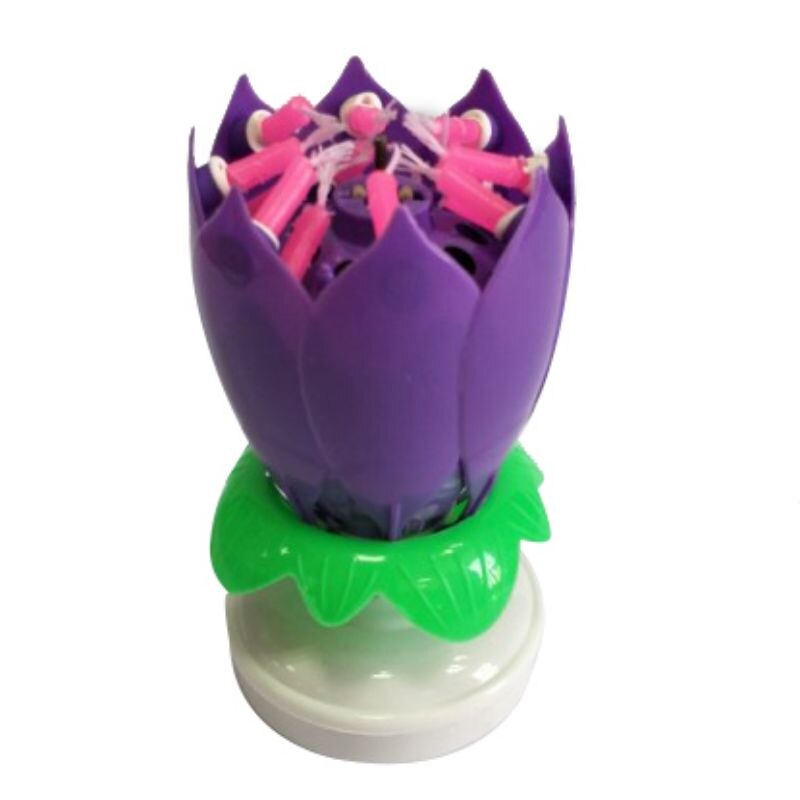 Music Birthday Cake Candles Lotus Flower Festival Decorative Music Party Decor: 14 Candles-Purple