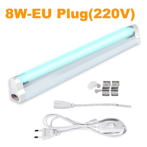 LED Light Bulb T5 Tube 6W/8W Ultraviolet Germicidal Lamp Sterilizer Kill Dust Mite Bactericidal Quartz Lamp For Bedroom Hospital: 8W 220V With EU Plug