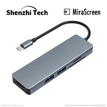 MiraScreen TC18 5 w 1 typu C 4K stacja dokująca robić adapter robić laptopa MacBook z wejściem HDMI kompatybilny 2x usb 3.0 czytnik kart SD i TF
