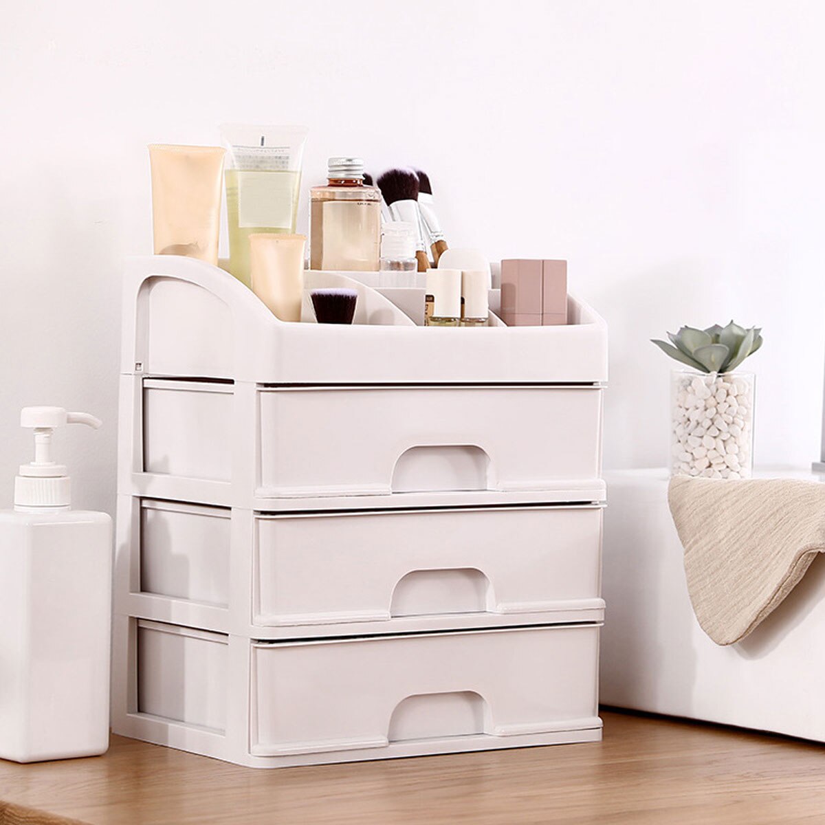 1 Pc Desktop Organizer Storage Case Make-up Organizer Box for Students (White)