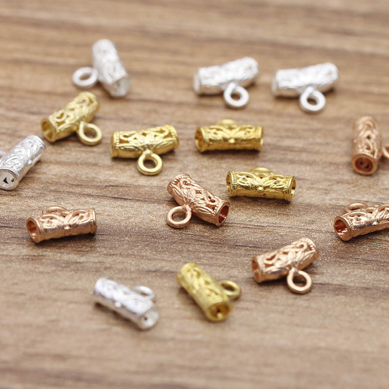 50pcs Gold Silver Bail Clasp Tube Beads Spacer Bead Hanger Connector For Diy Jewelry Making Fit 2mm Bracele/Necklace Rope Cord