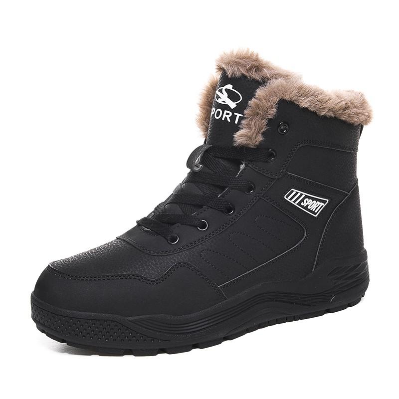 Merk winter dikke pluche heren laarzen leren waterdichte heren sneeuwlaarzen outdoor antislip heren enkellaarsjes maat 48: Zwart / 8.5