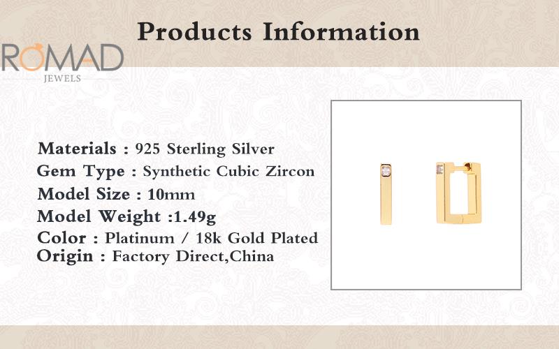 Romad 1 pcs 925 sterling silver earrings jewelry women trendy simple square diamond daily matching hoop earrings aretes de mujer