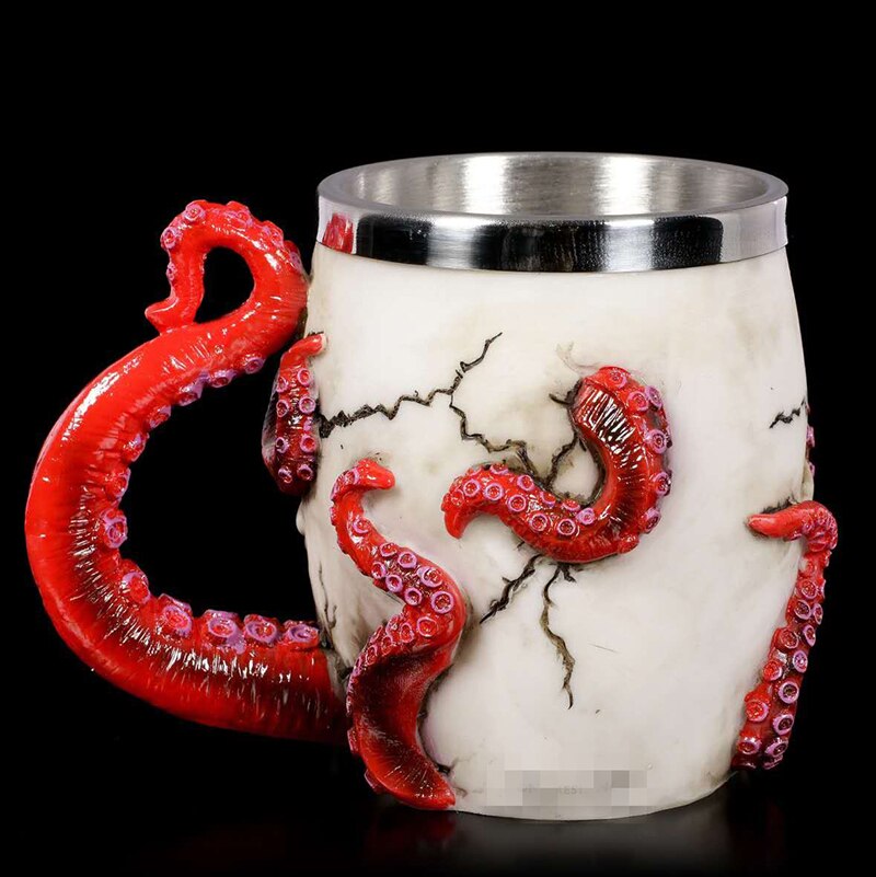 3D 200/400ml jarras de cerveza devorado pulpo jarra con calavera interior de acero inoxidable té y café tazas y tazas Halloween de Navidad