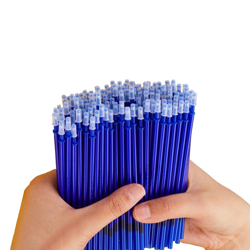 100 Stks/partij 0.5 Mm Gel Pen Uitwisbare Pen Refill Staaf Set Hoge Capaciteit Blauw Zwarte Inkt Shool Wasbare Handvat Pennen schrijven Briefpapier