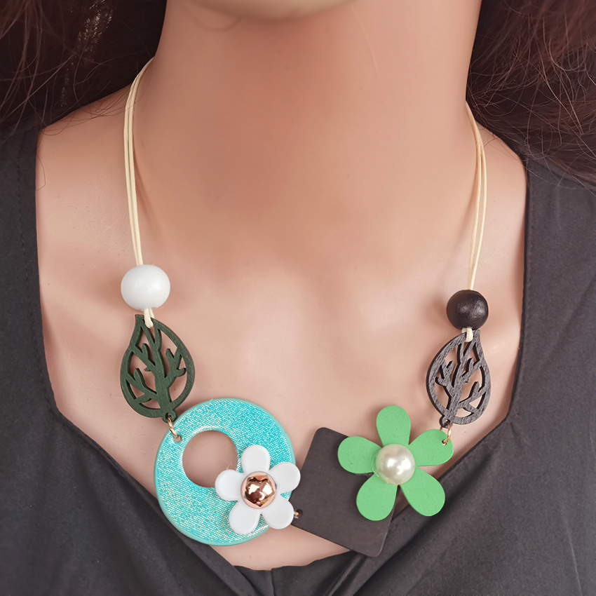 Collar con pechera llamativa para mujer, collares de madera geométricos Vintage, colgantes, decoración para el cuello, nuevos de joyería de: Azul de zinc