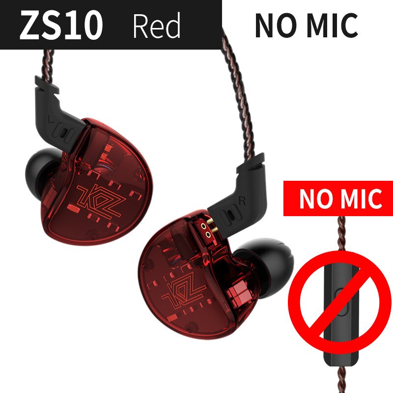 KZ ZS10 Earphones Headphones 4BA +1DD Hybrid technology In Ear Monitor Sport Earbuds Noise Cancelling HIFI Bass Gaming Headset: ZS10Rednomic