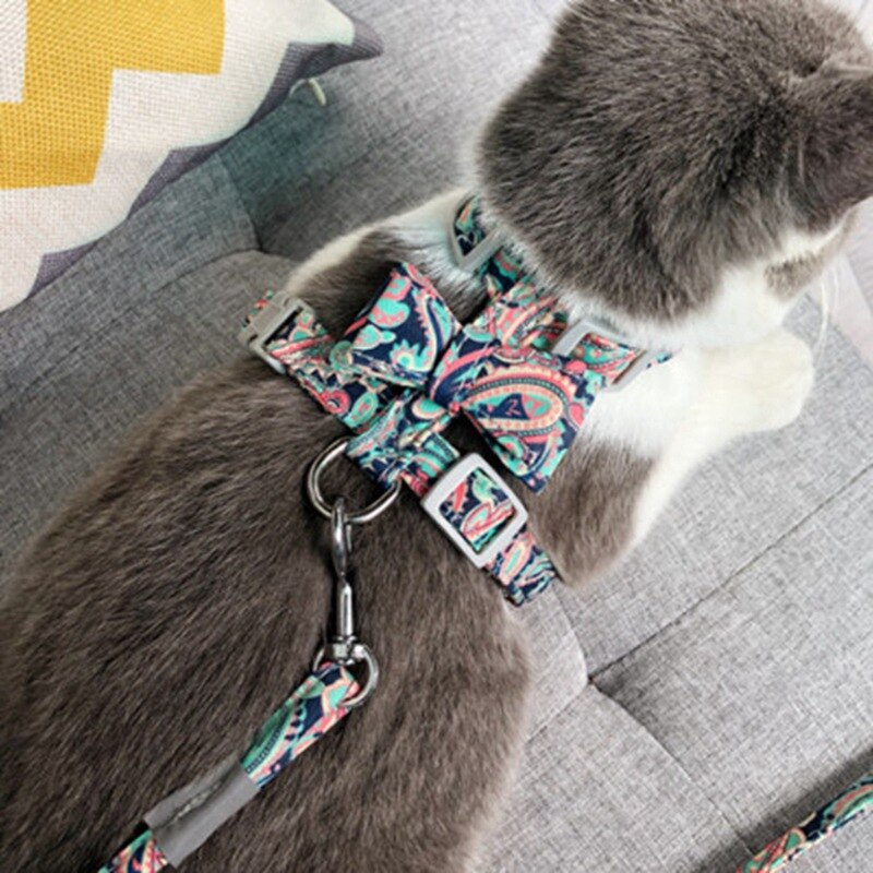 Adjustable Nylon Dog Harness Leash Set Pet Puppy Bowknot Harness Vest Walking Leash For Small Medium Dogs Chihuahua