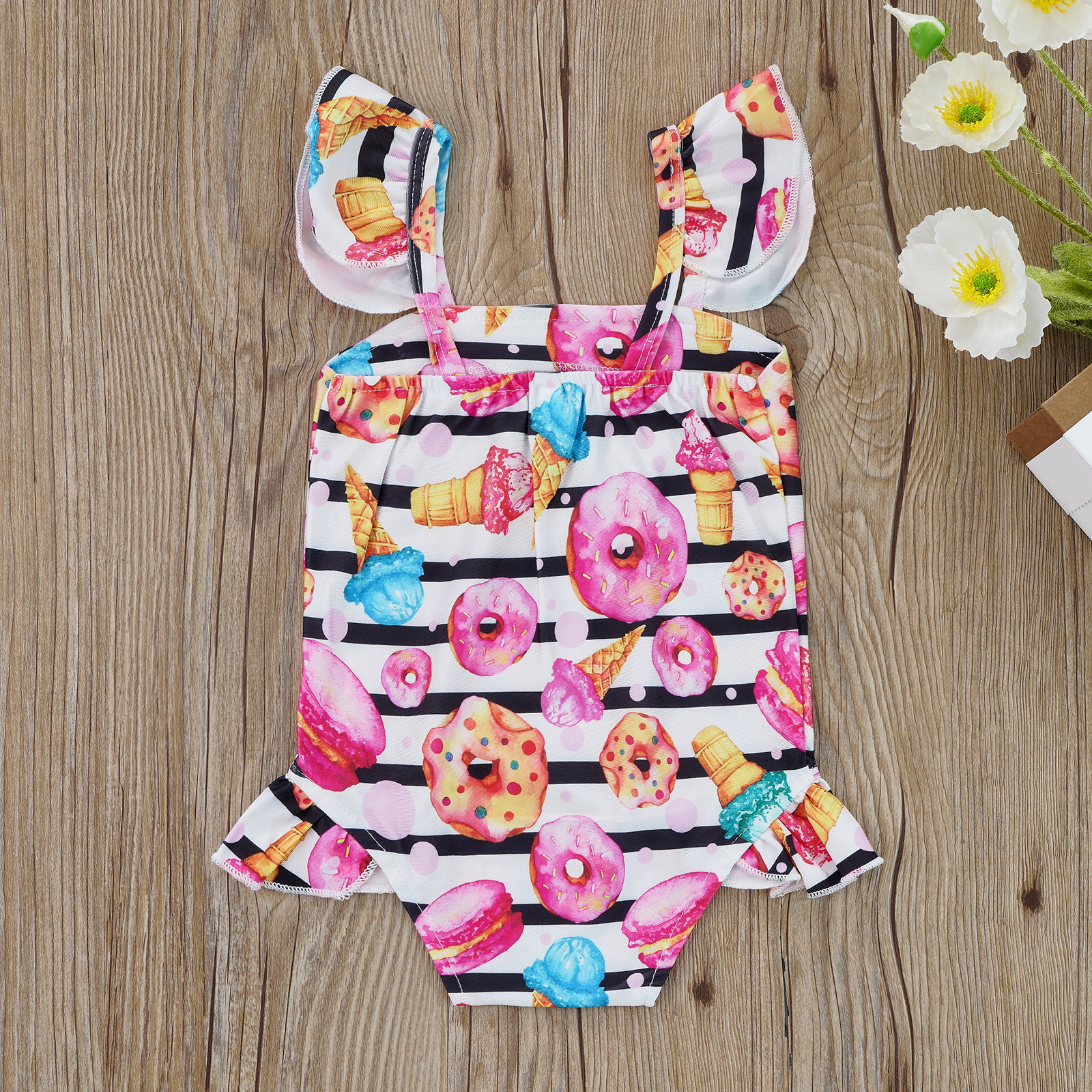 Citgeett – maillot de bain d&#39;été pour enfants, imprimé rayé Donut, garniture à volants, manches volantées, dos nu, vêtements de plage