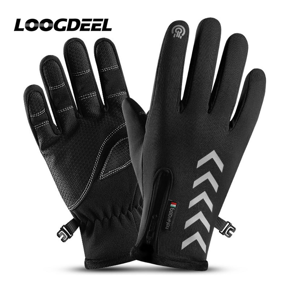 Loogdeel ski snowboard handsker vindtætte vandtætte kold og varm nat refleksion fem finger touch screen fuld finger ski handske: Sort / Xxl