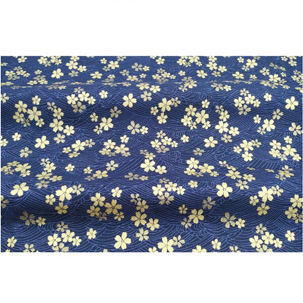 Red, Navy Blue With Golden Blossom Cotton Bronzing Fabric, Precut Sewing Fabric Patchworks Quilting DIY Japanese Fabric
