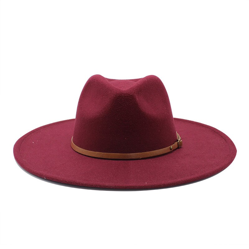 Sombrero de ala ancha para hombre y mujer, sombrero de ala ancha de lana sólida clásica, estilo británico, Panamá, Jazz, iglesia, 9,5 CM,: Red wine