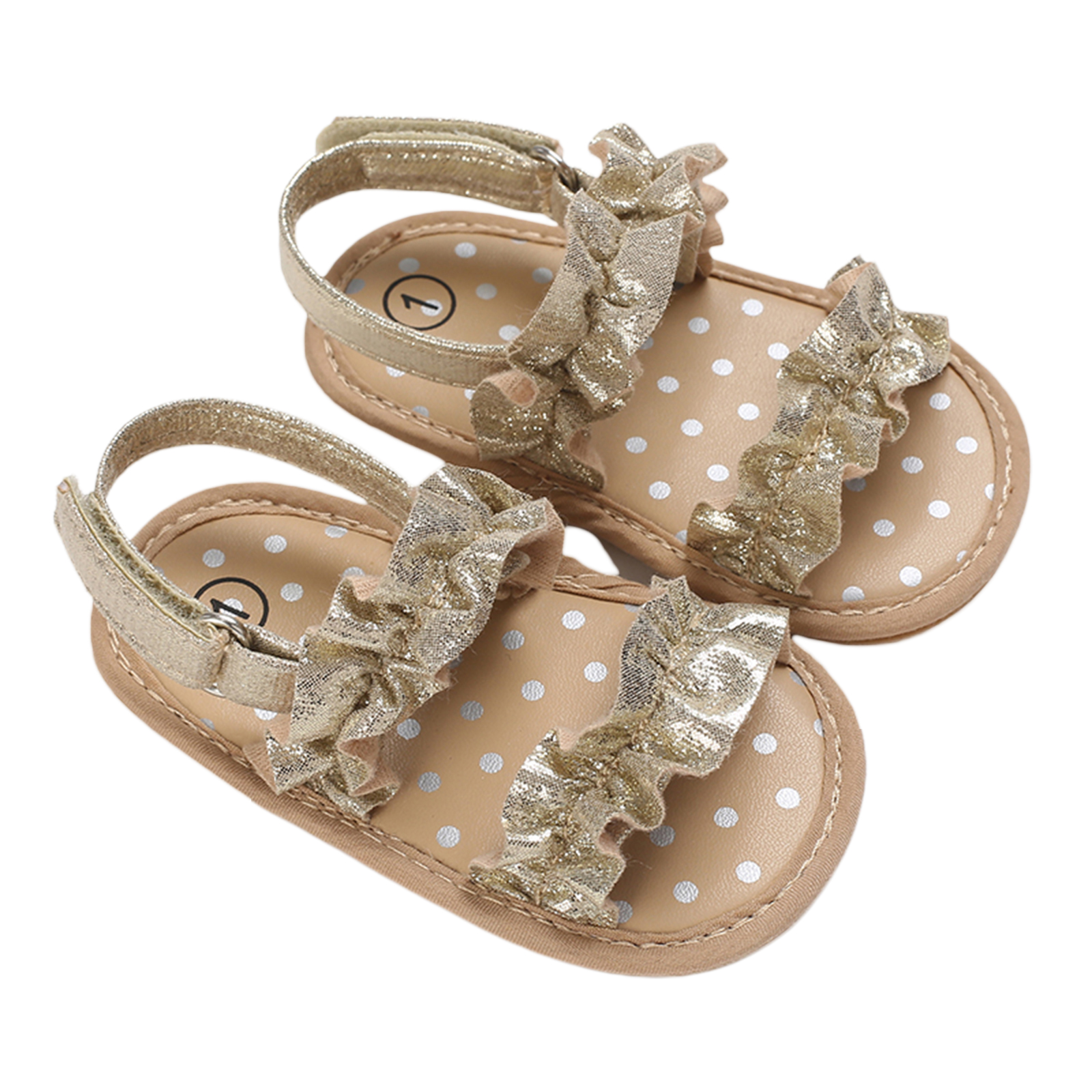 Baby Baby Meisje Schoenen Peuter Flats Sandalen Zachte Rubberen Zool Anti-Slip Zomer Solid Ruffle Crib Eerste Wandelaar Schoenen: Goud / 13-18 months