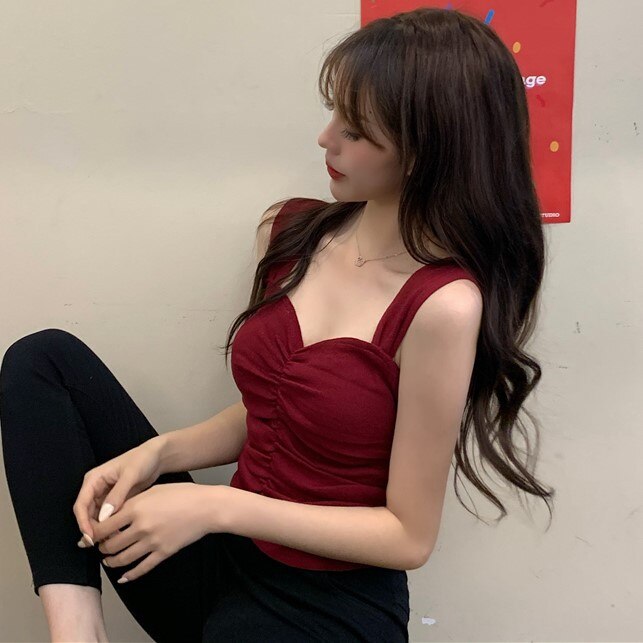 Magliette E Camicette per le Ragazze Vestiti di Estate Top Sottile Pieghettato Canotta Senza Maniche Camicia di Lavoro A Maglia di Cotone di Un Solido di formato