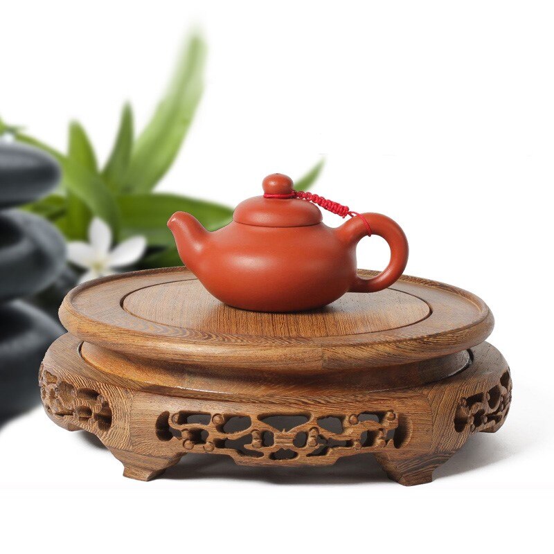 Mahogany round teapot fish tank stone Buddha statue vase flower pot base chicken wing wooden stone solid wood bracket ornaments