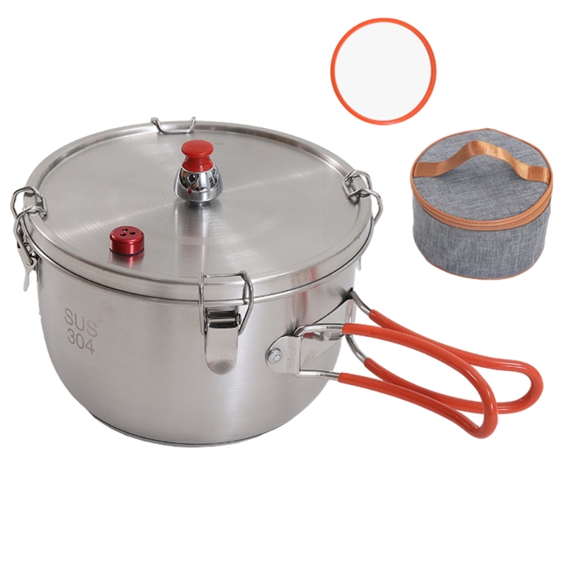 Portable Camping Pressure Cooker Meats Pots with Folding Handle Stainless Steels Stove Pressure Cooker Outdoor Cookware: WHITE