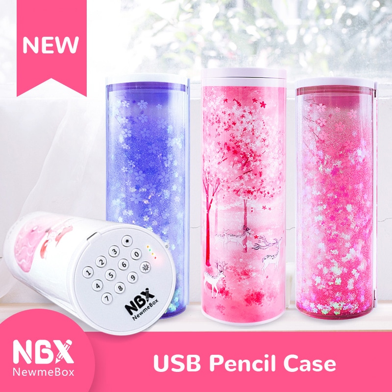 Pencil Case Kawaii Translucent Quicksand NBX Solar Calculator Pencil Box Estojo Escolar School Supplies Password Estuche Escolar