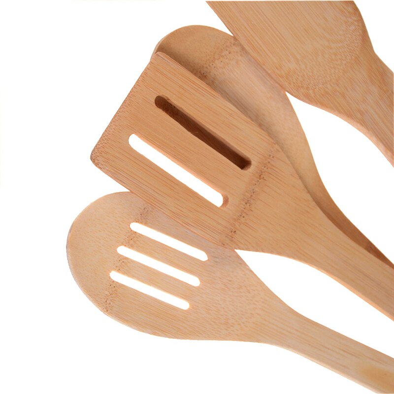 Ensemble de spatule en bambou 7 pièces avec support carré avec poignée ergonomique ustensile de cuisine _ WK