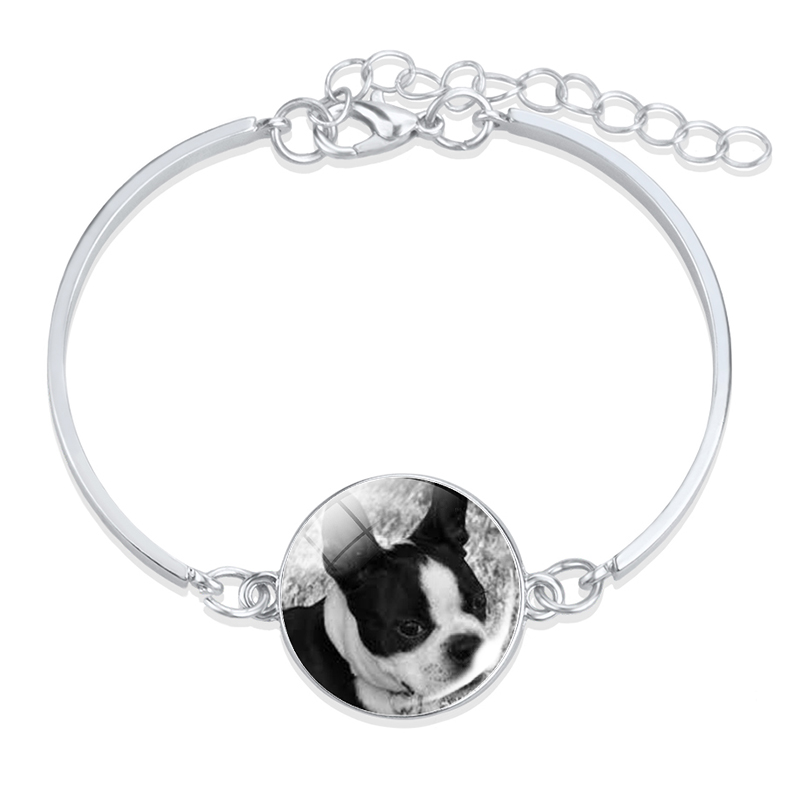 1pc Bulldog de Metal de Color plata Pulsera Retro Animal perro Cabochon de vidrio de bisutería con de barras brazalete de las mujeres accesorios: 4