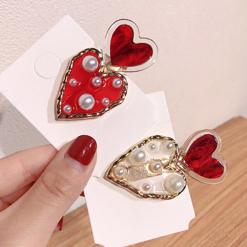 1Pcs Parel Rode Liefde Haarspeld Mode Haarspeld Eendenbek Clip Kant Clip Meisje Pony Clip Hoofdtooi Haarspeld