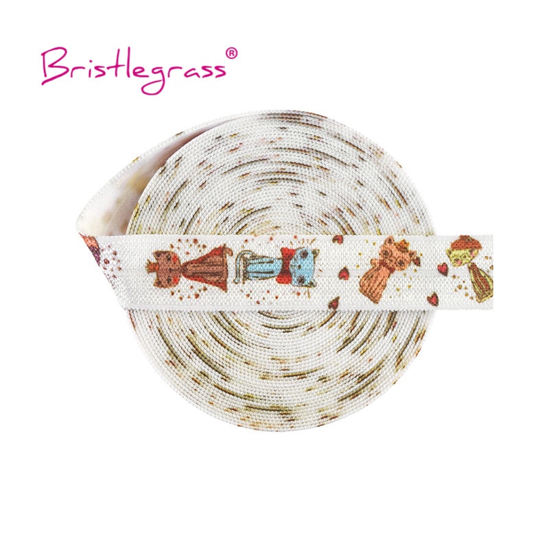 Bristlegrass 5 yard 5/8 " 15mm cartoon kat print foe vouwbare elastische spandex satijnen band haarelastiek hoofdband tutu jurk naaien afwerking
