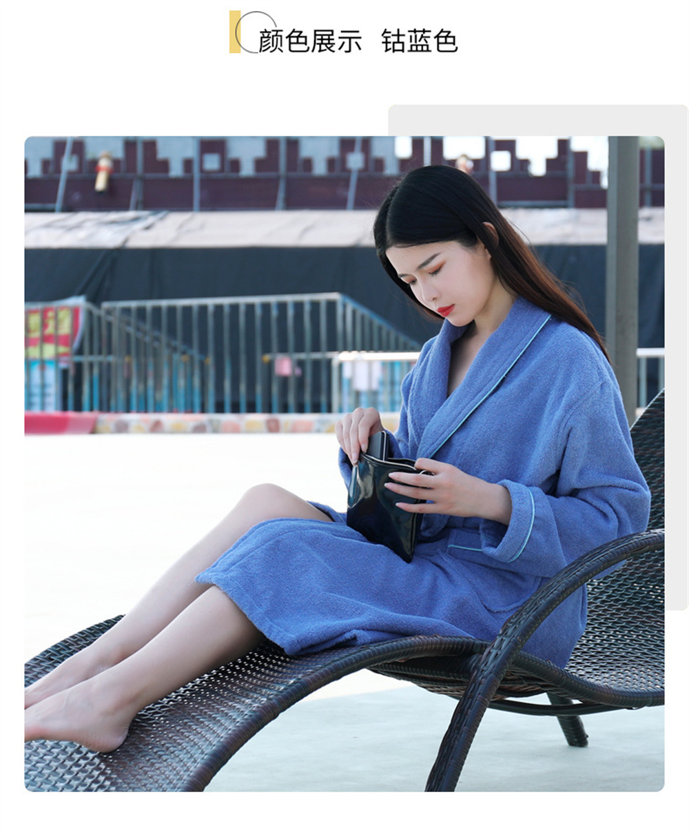 100% Cotton Couples Thick Absorbent Terry Bath Robe Kimono Men Towel Bathrobe Sleepwear Women Hotel Gown Robes: L / SKY BLUE