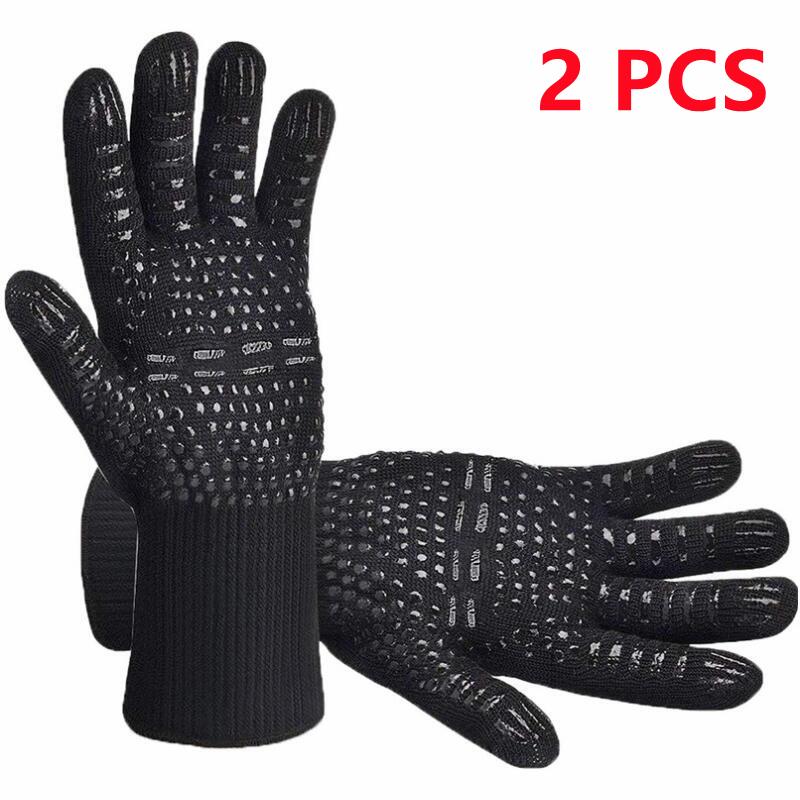BBQ-Handschuhe, feuerfest, hitzebeständig, Ofenhandschuhe, Silikon, rutschfest, für sterben Küche, Grillhandschuhe, Grillen, Kochen, Backen, Raucherhandschuhe: Schwarz
