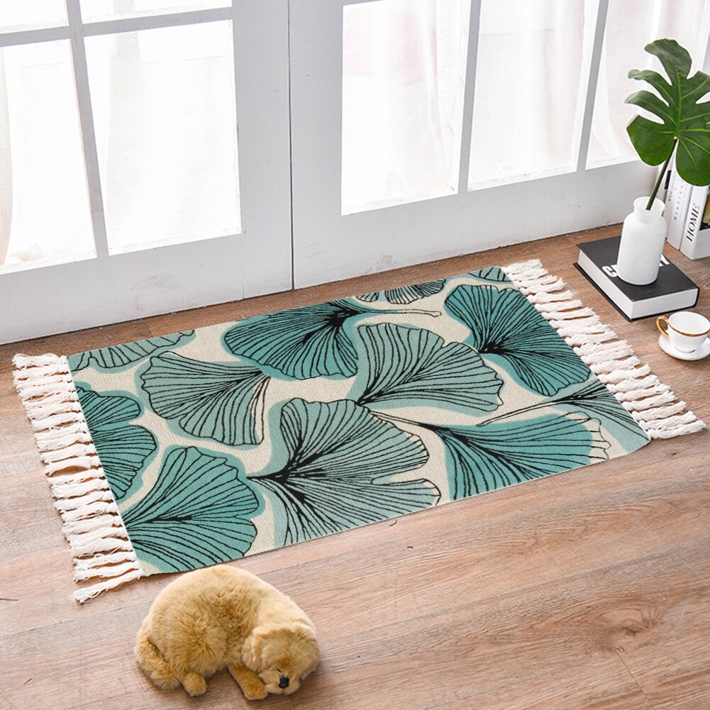 Tassel Plant Pattern Carpet Bedside Geometric Floor Mat Living Room Bedroom Home Decor: M / A
