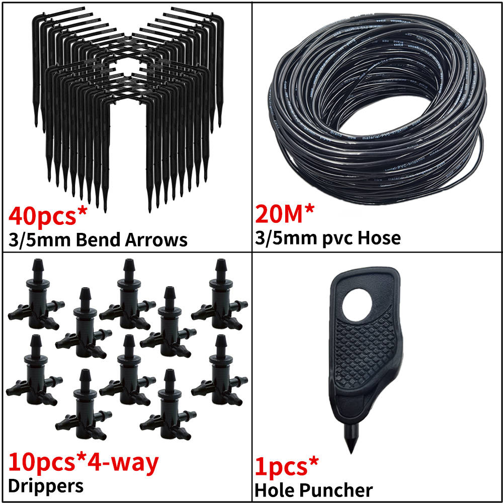 Kas Druppelirrigatie 4-weg 3/5mm Druppelpijl 2-weg Zender Irrigatie Watering Systeem voor Pot Tuin Gazon 10 set/20 set: Lavendel