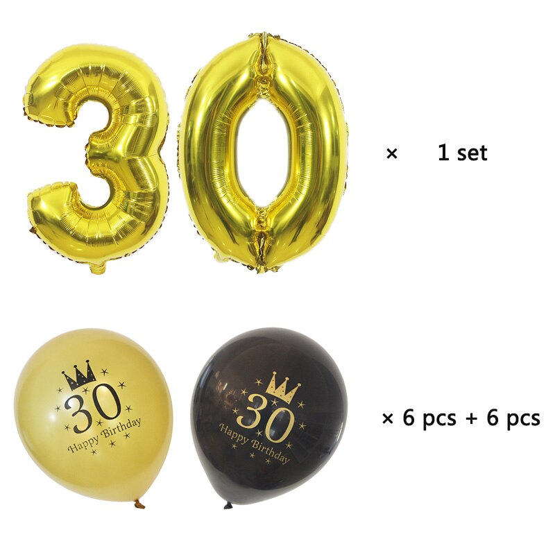 30th cumpleaños globo 40 50 60 70 80 años decoraciones para de cumpleaños número 30 adultos Oro Negro cumpleaños globos: 30th