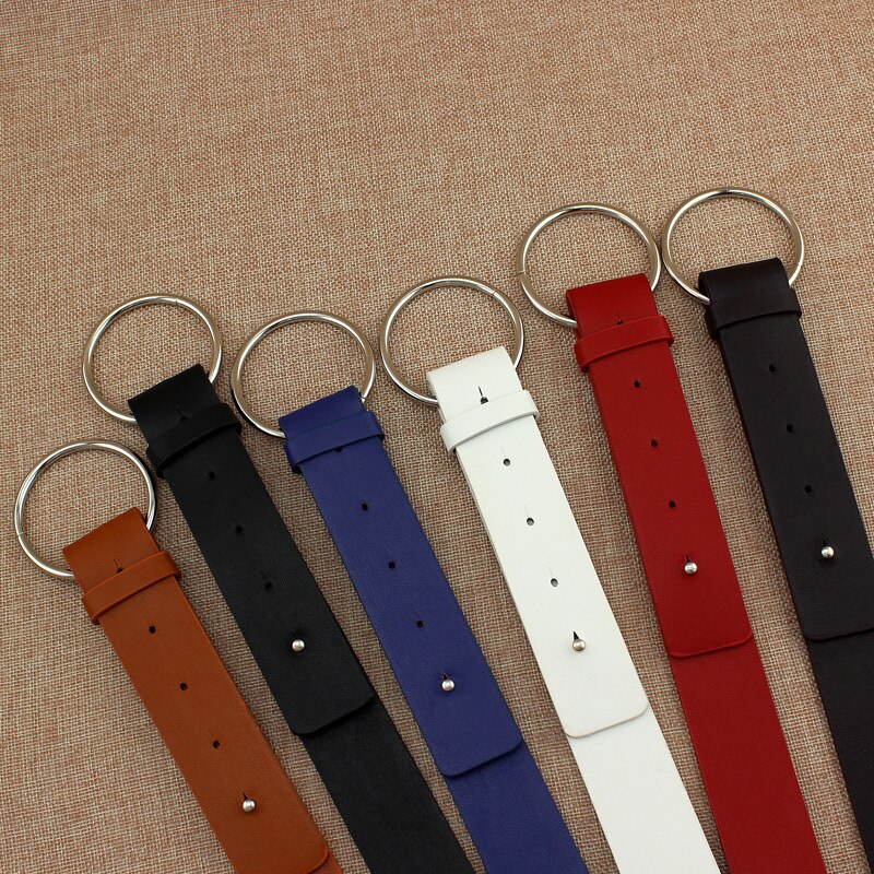 Newest Silver Round buckle belts woman women's belts without pin metal buckle black leather strap belt dames riemen