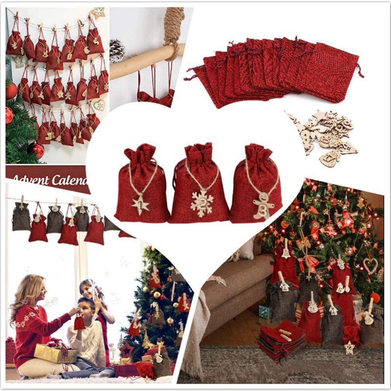 24 stuks/set adventskalender om te vullen jute tas knutselset stoffen tas diy festivaltassen voor kerstmis adventskalender stof