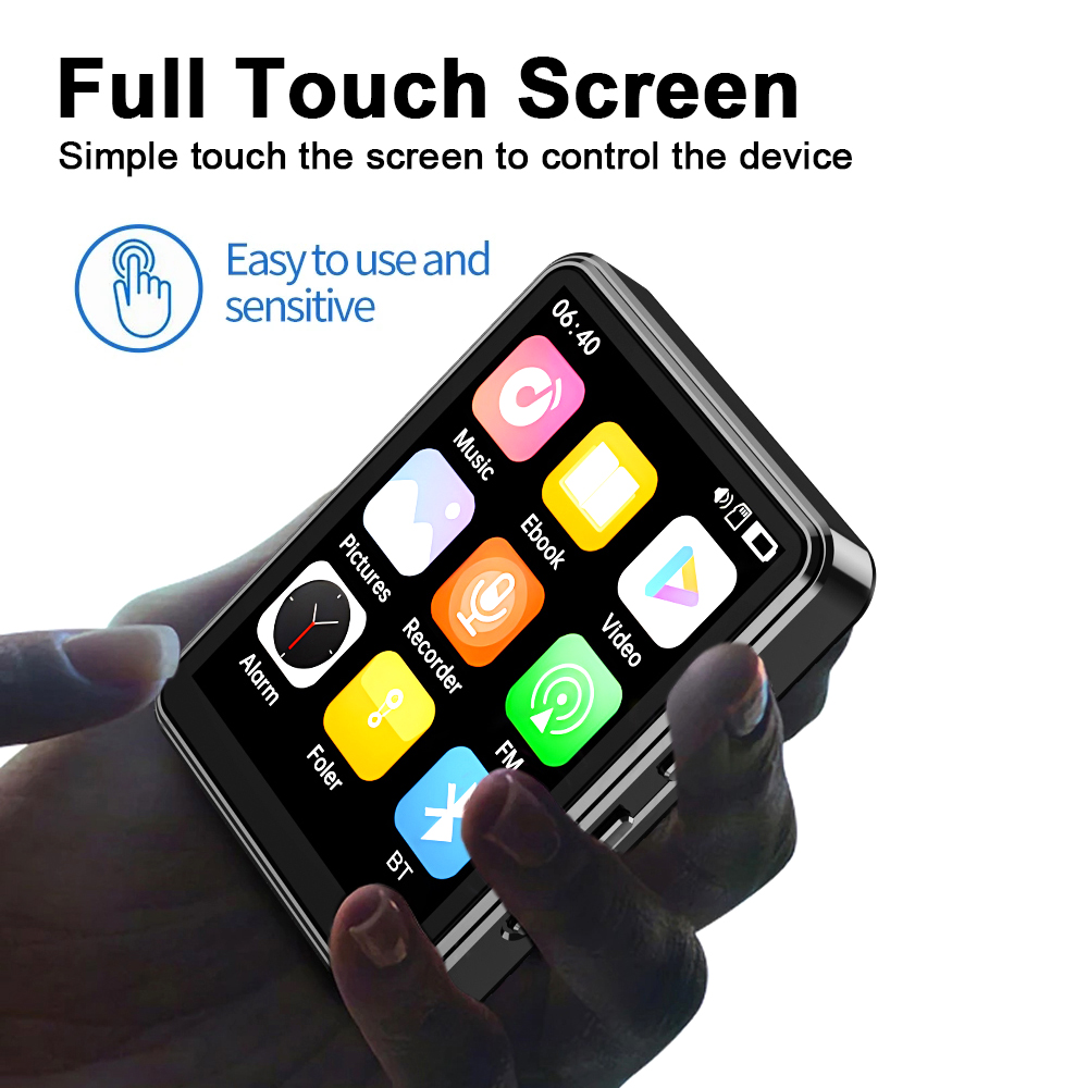 2.4 Inch MP3 player Support Bluetooth Full Screen touch HiFi Music Player Built-in Speaker With E-book /FM/Radio/Video