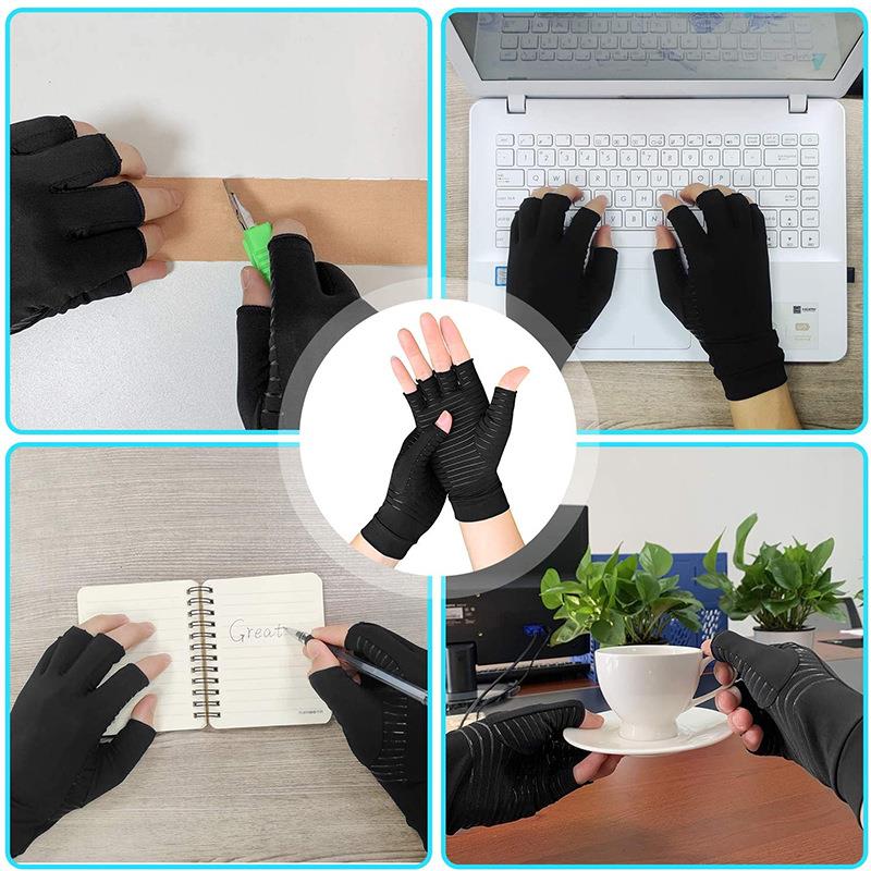 Gants de Compression en cuivre pour l&#39;arthrite, 1 paire, attelle de poignet, soulagement de la douleur des doigts, Support en Fiber de cuivre, gants de thérapie antidérapants