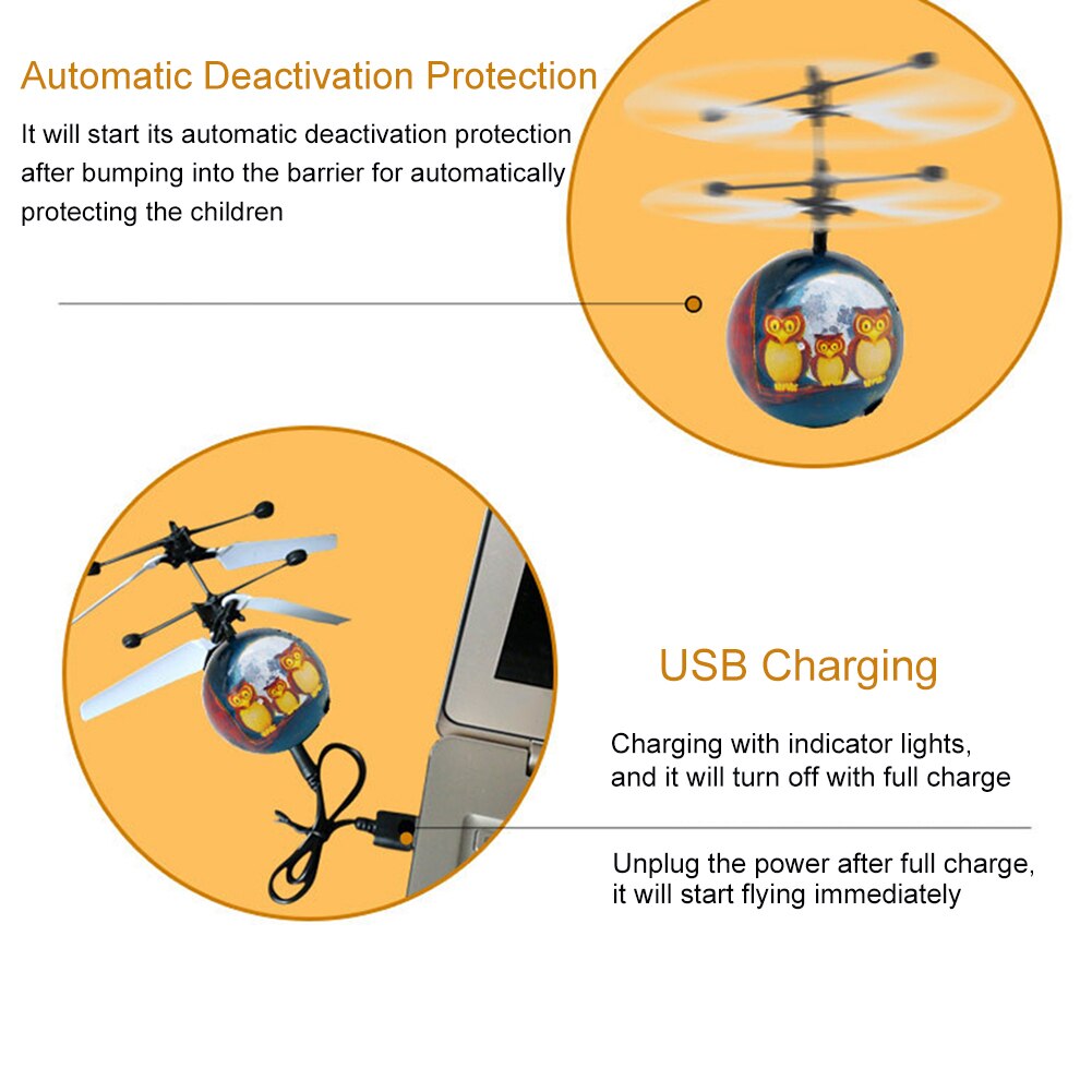 Hand Operated Flying Drone Innovative Sensor Owl Aircraft Ball With Light Electric Children Toys Magic Sensing Helicopter