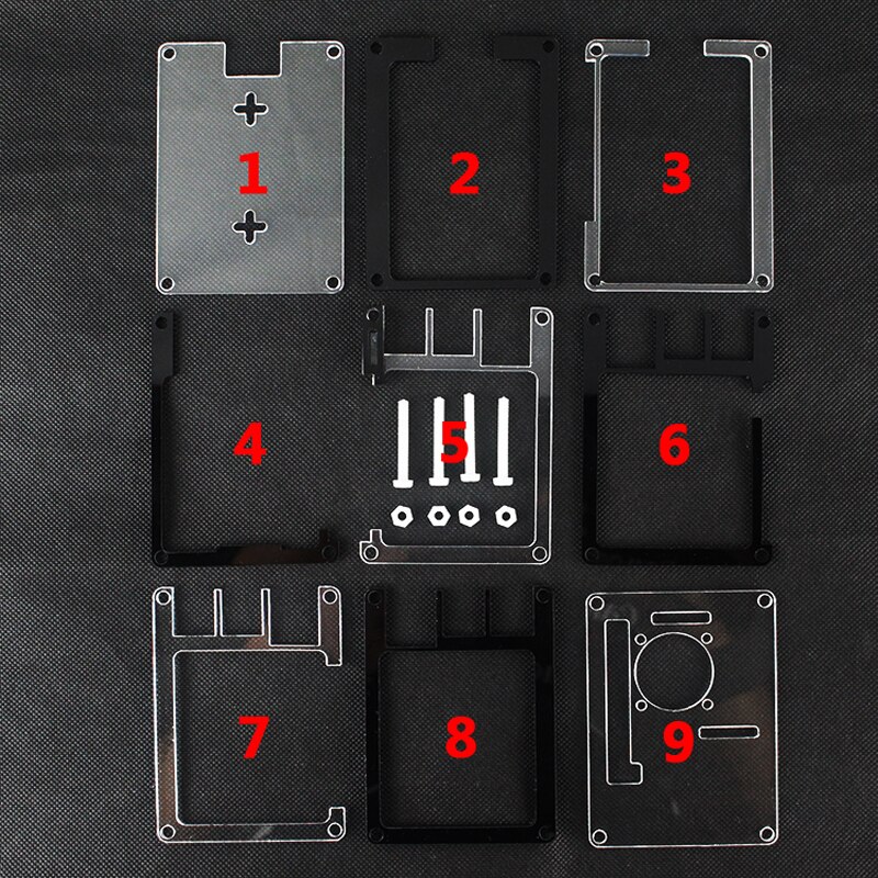 Raspberry Pi 4 Carcasa de acrílico 9 capas Raspberry Pi 4B caja negra y caja transparente + enfriador para Raspberry Pi 4 Modelo B