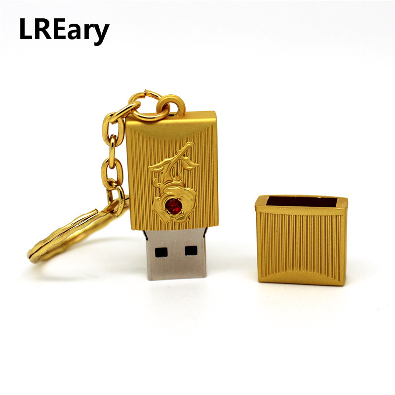 The Rose Flower USB 2.0 Flash Drives Water proof pen drive Memory Stick Metal Key chain Pen Thumb U Disk pendrive