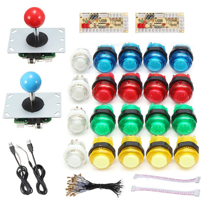 Tilbehørssett usb gjør-det-selv arkade-joystick-sett 20 led-arcade-knapper med 2 joysticks og 2 usb-encoder-joypad-spillsett med led: Default Title