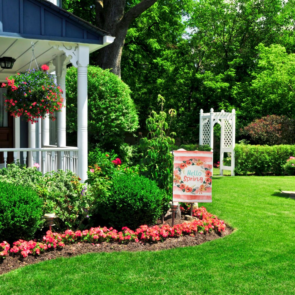 1pc Spring Themed Home Garden Banner Flag Decor Outdoor Flax Flag Scene Layout