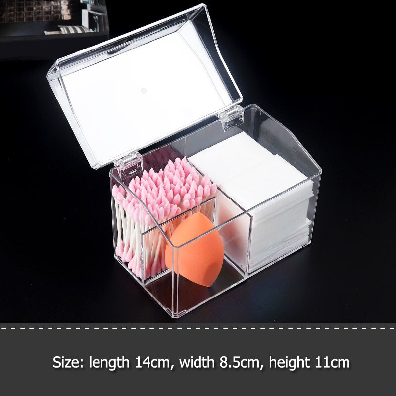 Acrylic Waterproof Storage Box Cotton Swab Pads Dustproof Storage Container Transparent Cosmetic Classification Organizer Case: Flip Cover