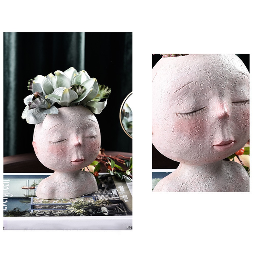 Tegneserie bordplader vaser hoved statue saftig plante harpiks blomsterkrukke vase ornament skrivebord hjemmeindretning have plante krukken kan