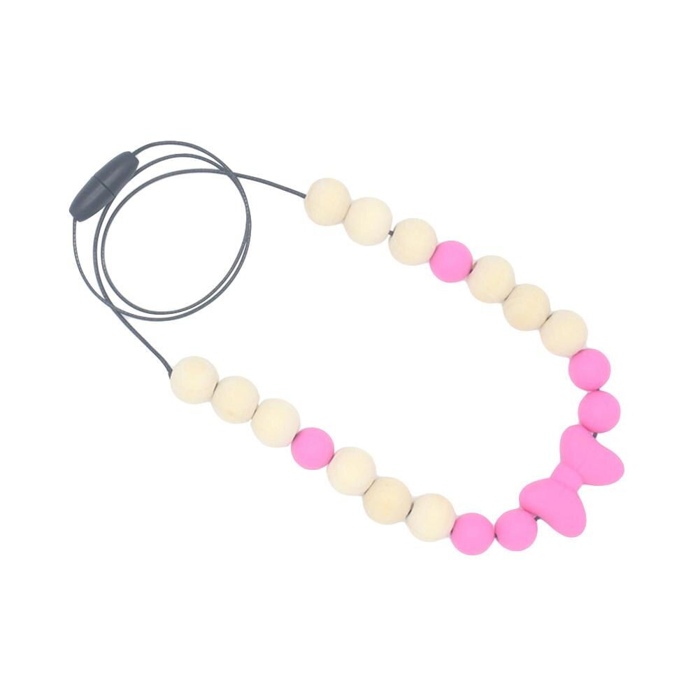 Baby Siliconen Strik Ronde Bead Charm Bijtring Ketting Verpleging Kinderziektes Speelgoed: Roze