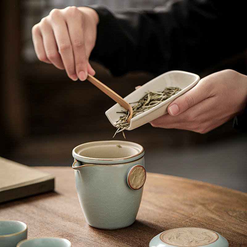 Resetservis en kanna tre koppar expresskopp keramisk tekopp utomhus tedricksutrustning bärbar väska