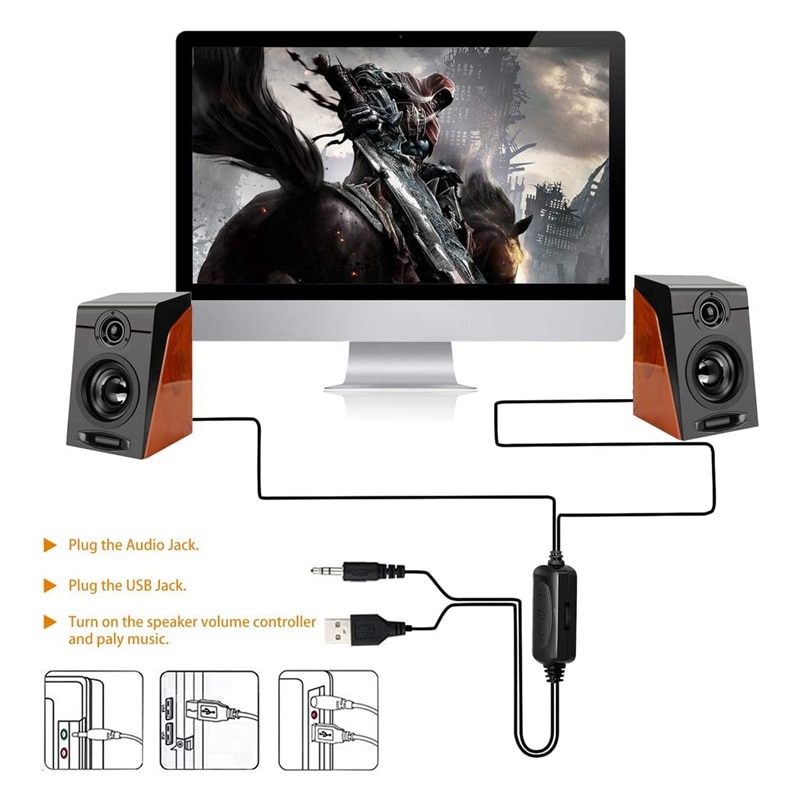 3 wx 2 computerhøjttalere med surround stereo usb kablet multimediehøjttaler til pc/laptops/smartphone