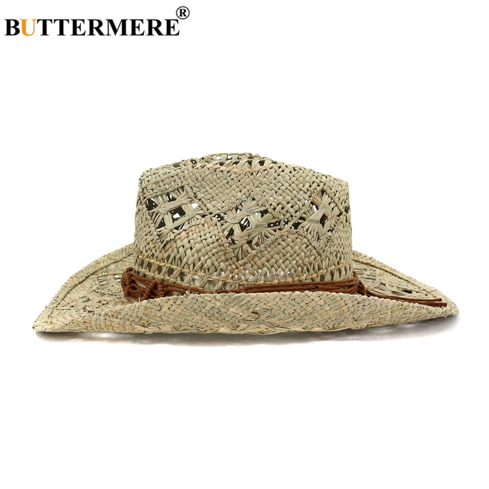 BUTTERMERE-Sombrero de vaquero occidental para hombre y mujer, sombrero para el sol hecho a mano, informal, de paja, ala ancha, accesorios de disfraz