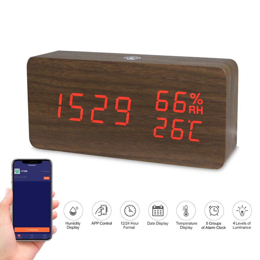 Led Houten Digitale Wekker Voice Control Temperatuur Display Backlight Elektronische Usb/Aaa Aangedreven Klok Tafel Voor Home Decor: 6