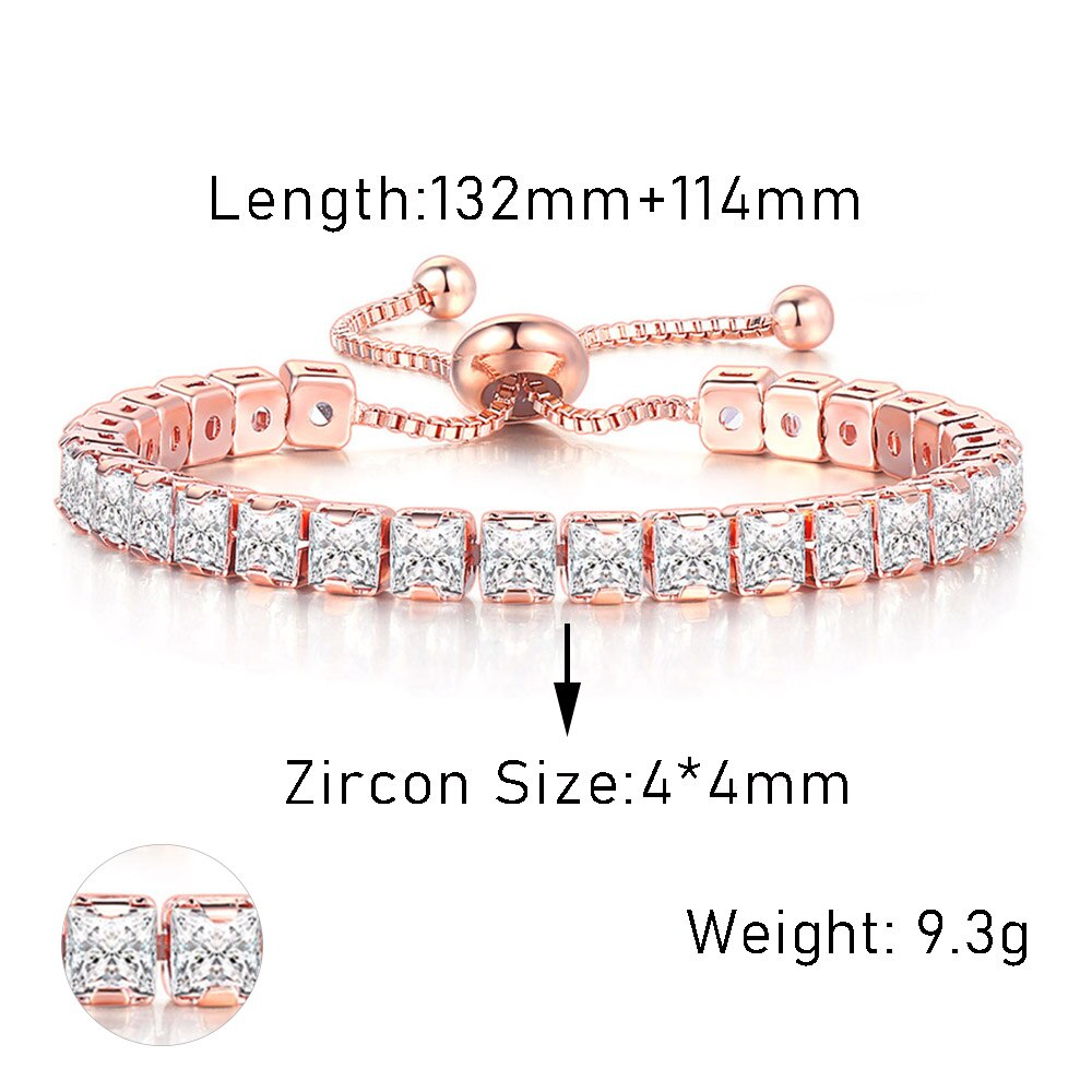 Adjustable Squares 3/4mm AAA+CZ Tennis Bracelets for Women Shiny Crystal Short Chain on Hand Sexy Accessories Jewelry: Hot Stamping