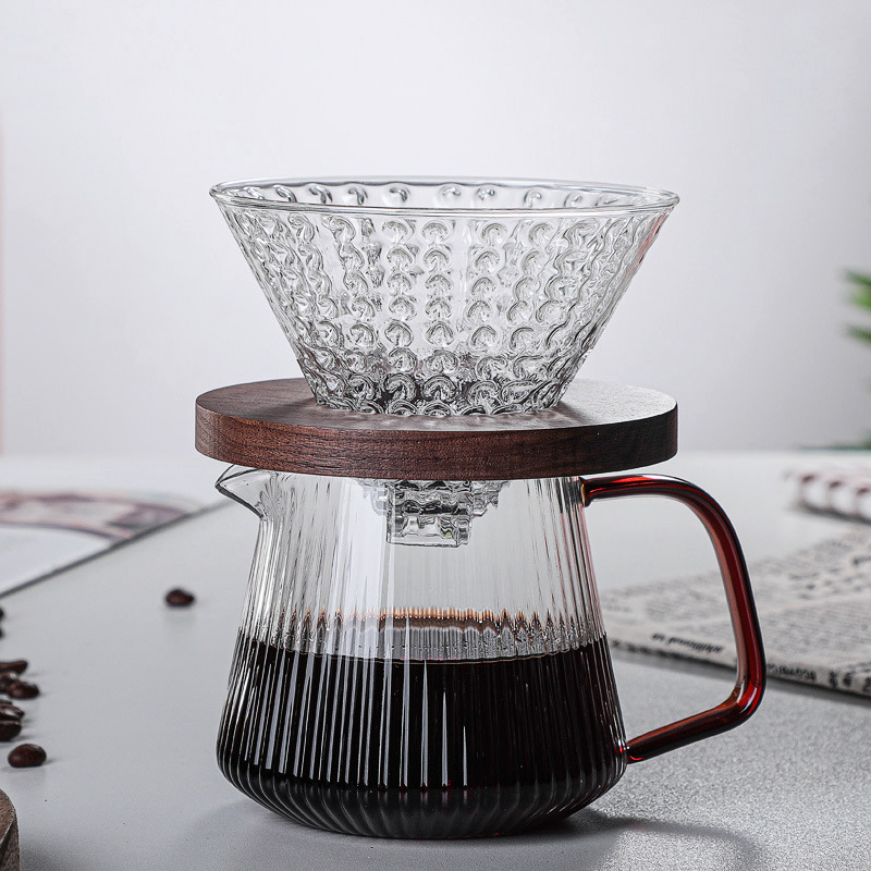 Vertical Pattern Glass Cafeteira Drip Coffee Maker Factory Stock Glass Sharing Pot V60 Set Supporting Coffee Tools