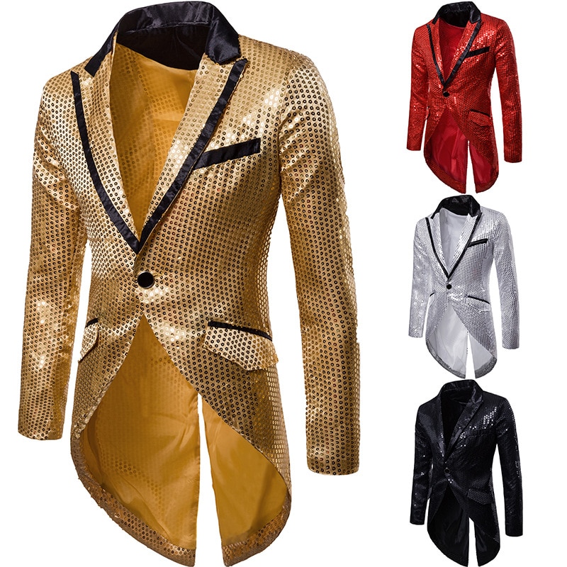 Mannen glanzende gouden pailletten glitter verbeterd blazer jas mannen nachtclub blazer wieden party jasje stadion zangers kleding